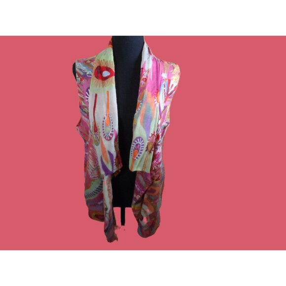 Anu Embroidered Vest Sleeveless Open Front Lightweight Wool Bohemian Size S - Picture 7 of 7